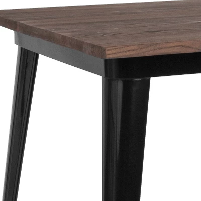 Flash Furniture 31.5" Square Black Metal Indoor Table With Walnut Rustic Wood Top 2 Flash Furniture 31.5" Square Black Metal Indoor Table With Walnut Rustic Wood Top - Image 2