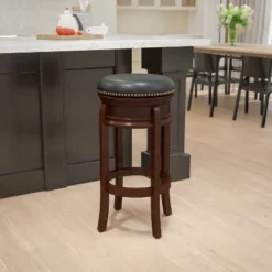 Flash Furniture 29'' High Backless Wood Barstool With Carved Apron And LeatherSoftSoft Swivel Seat 11 Flash Furniture 29'' High Backless Wood Barstool With Carved Apron And LeatherSoftSoft Swivel Seat -Flash Furniture GUEST cb5df6a4 cb50 45f5 9d8b 7110d8a07e2e