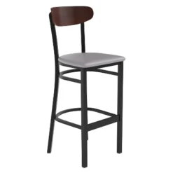 Flash Furniture Wright Commercial Grade Barstool With 500 LB. Capacity Steel Frame, Solid Wood Seat, And Boomerang Back -Flash Furniture GUEST cc6efcab c658 427d 8d1b f4d33c11251c