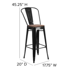 Flash Furniture 30" High Metal Barstool With Back And Wood Seat 18 Flash Furniture 30" High Metal Barstool With Back And Wood Seat -Flash Furniture GUEST ce6da0fa 8ea7 42af a851 1f037b6406d4
