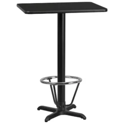 Flash Furniture 24'' X 30'' Rectangular Black Laminate Table Top With 22'' X 22'' Bar Height Table Base And Foot Ring