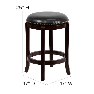 Flash Furniture 24'' High Backless Wood Counter Height Stool With LeatherSoft Swivel Seat 3 Flash Furniture 24'' High Backless Wood Counter Height Stool With LeatherSoft Swivel Seat - Image 3