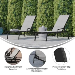Flash Furniture Brazos Set Of 2 Adjustable Chaise Lounge Chairs With Arms, All-Weather Outdoor Five-Position Recliners -Flash Furniture GUEST d278d3f3 c7b6 483c a21f 602a073f4f7d
