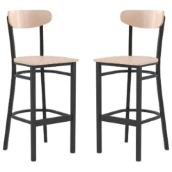 Flash Furniture Wright Set Of 2 Commercial Grade Barstools With 500 LB. Capacity Steel Frame, Solid Wood Seat, And Boomerang Back -Flash Furniture GUEST d45dbcc8 6a26 4579 8064 a733d722197f