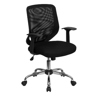 Flash Furniture Mid-Back Mesh Tapered Back Swivel Task Office Chair With LeatherSoft Seat, Chrome Base And T-Arms 5 Flash Furniture Mid-Back Mesh Tapered Back Swivel Task Office Chair With LeatherSoft Seat, Chrome Base And T-Arms - Image 5