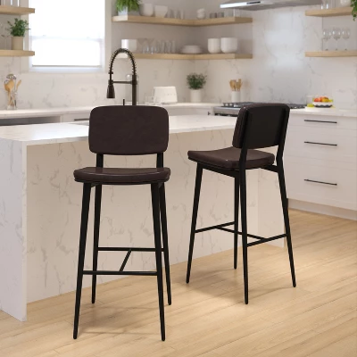 Flash Furniture Kenzie Commercial Grade Mid-Back Barstools - LeatherSoft Upholstery - Iron Frame With Integrated Footrest - Set Of 2 1 Flash Furniture Kenzie Commercial Grade Mid-Back Barstools - LeatherSoft Upholstery - Iron Frame With Integrated Footrest - Set Of 2