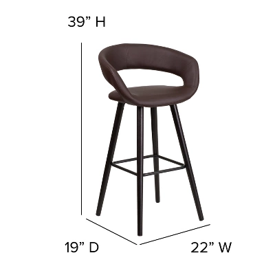 Flash Furniture Brynn Series 29'' High Contemporary Vinyl Rounded Back Barstool With Cappuccino Wood Frame 3 Flash Furniture Brynn Series 29'' High Contemporary Vinyl Rounded Back Barstool With Cappuccino Wood Frame - Image 3
