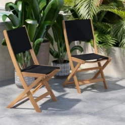 Flash Furniture 2PK All-Weather Acacia Wood Folding Bistro Chairs-Mesh Back/Seat-Natural/Black 12 Flash Furniture 2PK All-Weather Acacia Wood Folding Bistro Chairs-Mesh Back/Seat-Natural/Black -Flash Furniture GUEST d92941d5 c91e 45d2 923b 782471b739a8