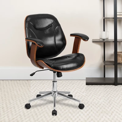 Flash Furniture Tansia Mid-Back Black LeatherSoft Executive Ergonomic Wood Swivel Office Chair With Arms 1 Flash Furniture Tansia Mid-Back Black LeatherSoft Executive Ergonomic Wood Swivel Office Chair With Arms
