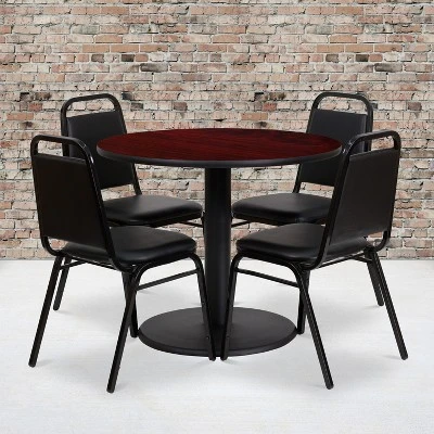 Flash Furniture 36'' Round Laminate Table Set With Round Base And 4 Trapezoidal Back Banquet Chairs 1 Flash Furniture 36'' Round Laminate Table Set With Round Base And 4 Trapezoidal Back Banquet Chairs