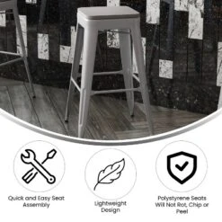 Flash Furniture Cierra Set Of 4 Commercial Grade 30" High Backless Metal Indoor Bar Height Stools With All-Weather Poly Resin Seats -Flash Furniture GUEST da5c4251 be3a 4875 98c5 f70b77825296