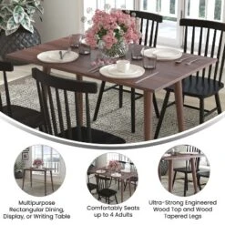 Flash Furniture Hatfield 47 Inch Mid-Century Modern Wood Dining Table, Wood Kitchen Table, Dark Walnut -Flash Furniture GUEST dba3225d 2835 4144 938c 26069b63d047