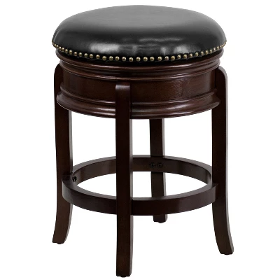 Flash Furniture 24'' High Backless Wood Counter Height Stool With Carved Apron And LeatherSoftSoft Swivel Seat 11 Flash Furniture 24'' High Backless Wood Counter Height Stool With Carved Apron And LeatherSoftSoft Swivel Seat - Image 11