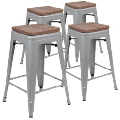 Flash Furniture 24" High Metal Counter-Height, Indoor Bar Stool With Wood Seat - Stackable Set Of 4 25 Flash Furniture 24" High Metal Counter-Height, Indoor Bar Stool With Wood Seat - Stackable Set Of 4 -Flash Furniture GUEST dd41cd00 716a 4980 8689 46d627a0d3e8