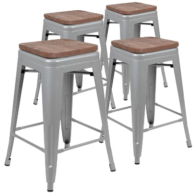 Flash Furniture 24" High Metal Counter-Height, Indoor Bar Stool With Wood Seat - Stackable Set Of 4 12 Flash Furniture 24" High Metal Counter-Height, Indoor Bar Stool With Wood Seat - Stackable Set Of 4 - Image 12