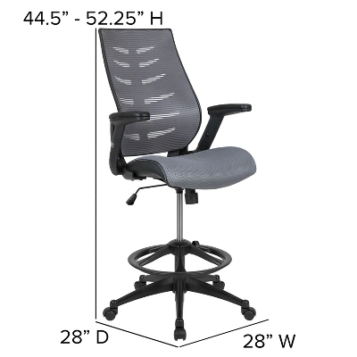 Flash Furniture High Back Mesh Spine-Back Ergonomic Drafting Chair With Adjustable Foot Ring And Adjustable Flip-Up Arms 5 Flash Furniture High Back Mesh Spine-Back Ergonomic Drafting Chair With Adjustable Foot Ring And Adjustable Flip-Up Arms - Image 5