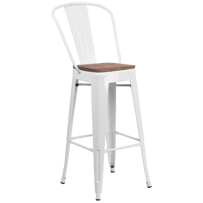 Flash Furniture 30" High Metal Barstool With Back And Wood Seat 11 Flash Furniture 30" High Metal Barstool With Back And Wood Seat - Image 11