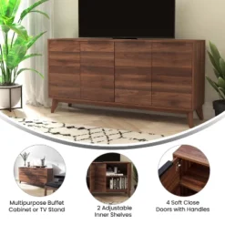 Flash Furniture 60" Buffet Cabinet With 4 Soft Close Doors And Adjustable Shelves - Dark Walnut 14 Flash Furniture 60" Buffet Cabinet With 4 Soft Close Doors And Adjustable Shelves - Dark Walnut -Flash Furniture GUEST e026e3c5 f32b 421d 9791 fe5c0fbf8c00