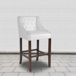 Flash Furniture Carmel Series 30" High Transitional Tufted Walnut Barstool With Accent Nail Trim