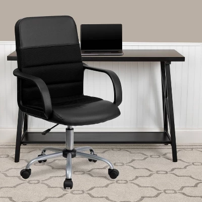 Swivel Task Chair Black Leather/Mesh - Flash Furniture 5 Swivel Task Chair Black Leather/Mesh - Flash Furniture - Image 5