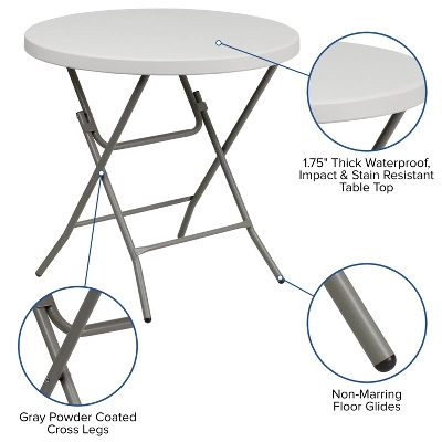 Flash Furniture 2.63-Foot Round Granite White Plastic Folding Table 2 Flash Furniture 2.63-Foot Round Granite White Plastic Folding Table - Image 2