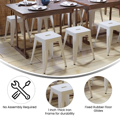Flash Furniture 18" Table Height Stool, Stackable Backless Metal Indoor Dining Stool, Commercial Grade Restaurant Stool - Set Of 4 5 Flash Furniture 18" Table Height Stool, Stackable Backless Metal Indoor Dining Stool, Commercial Grade Restaurant Stool - Set Of 4 - Image 5