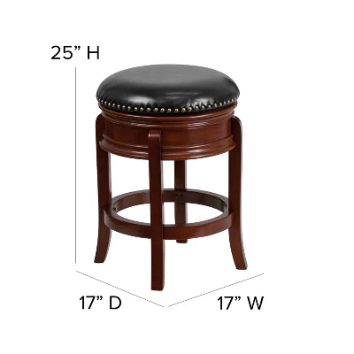 Flash Furniture 24'' High Backless Wood Counter Height Stool With Carved Apron And LeatherSoftSoft Swivel Seat 3 Flash Furniture 24'' High Backless Wood Counter Height Stool With Carved Apron And LeatherSoftSoft Swivel Seat - Image 3