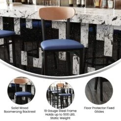 Flash Furniture Wright Commercial Grade Barstool With 500 LB. Capacity Steel Frame, Solid Wood Seat, And Boomerang Back -Flash Furniture GUEST e7f64162 5628 4e03 9824 0597c011b613