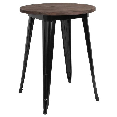 Flash Furniture 24" Round Metal Indoor Table With Rustic Wood Top 4 Flash Furniture 24" Round Metal Indoor Table With Rustic Wood Top - Image 4