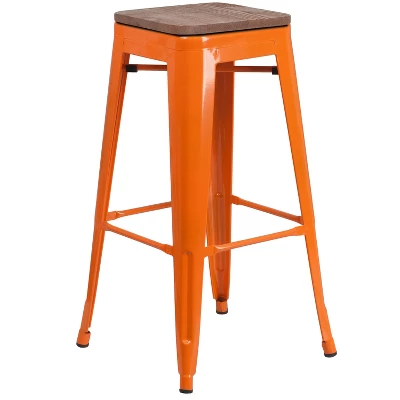 Flash Furniture 30" High Backless Metal Barstool With Square Wood Seat 11 Flash Furniture 30" High Backless Metal Barstool With Square Wood Seat - Image 11