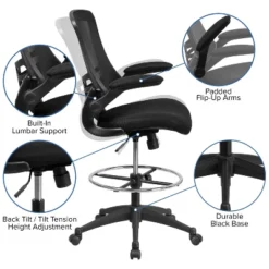 Flash Furniture Mid-Back Black Mesh Ergonomic Drafting Chair With Adjustable Foot Ring And Flip-Up Arms 14 Flash Furniture Mid-Back Black Mesh Ergonomic Drafting Chair With Adjustable Foot Ring And Flip-Up Arms -Flash Furniture GUEST ea646891 4791 4ad9 acf8 7773ecefdda0