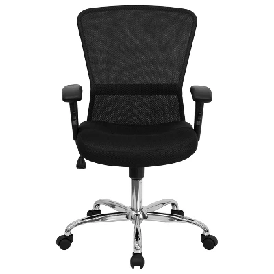 Flash Furniture Mid-Back Black Mesh Contemporary Swivel Task Office Chair With Chrome Base And Adjustable Arms 3 Flash Furniture Mid-Back Black Mesh Contemporary Swivel Task Office Chair With Chrome Base And Adjustable Arms - Image 3