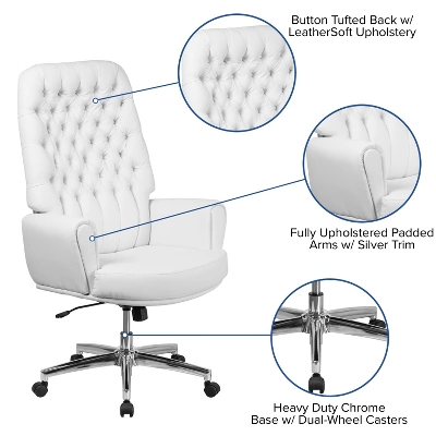 Flash Furniture High Back Traditional Tufted LeatherSoft Executive Swivel Office Chair With Silver Welt Arms 2 Flash Furniture High Back Traditional Tufted LeatherSoft Executive Swivel Office Chair With Silver Welt Arms - Image 2