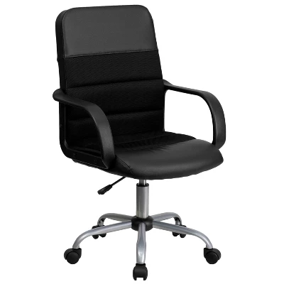 Swivel Task Chair Black Leather/Mesh - Flash Furniture 6 Swivel Task Chair Black Leather/Mesh - Flash Furniture - Image 6