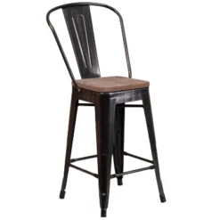 Flash Furniture 24" High Metal Counter Height Stool With Back And Wood Seat 27 Flash Furniture 24" High Metal Counter Height Stool With Back And Wood Seat -Flash Furniture GUEST eea05fcc 651d 436a 97b5 c6164bd84c3e