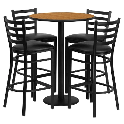 Flash Furniture 30'' Round Laminate Table Set With Round Base And 4 Ladder Back Metal Barstools 3 Flash Furniture 30'' Round Laminate Table Set With Round Base And 4 Ladder Back Metal Barstools - Image 3