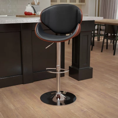 Flash Furniture Bentwood Adjustable Height Barstool With Curved Vinyl Seat And Back 1 Flash Furniture Bentwood Adjustable Height Barstool With Curved Vinyl Seat And Back