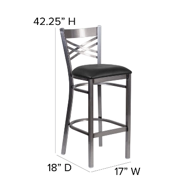 Flash Furniture Clear Coated ''X'' Back Metal Restaurant Barstool 3 Flash Furniture Clear Coated ''X'' Back Metal Restaurant Barstool - Image 3