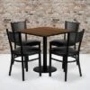 Flash Furniture 30'' Square Walnut Laminate Table Set With 4 Grid Back Metal Chairs - Black Vinyl Seat