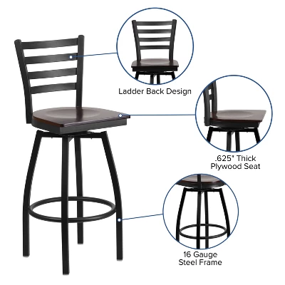 Flash Furniture Black Ladder Back Swivel Metal Barstool 2 Flash Furniture Black Ladder Back Swivel Metal Barstool - Image 2