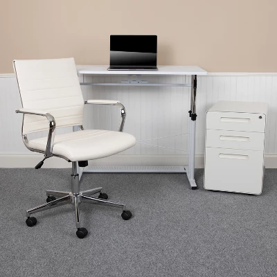 Flash Furniture Work From Home Kit - White Adjustable Computer Desk, LeatherSoft Office Chair And Inset Handle Locking Mobile Filing Cabinet 1 Flash Furniture Work From Home Kit - White Adjustable Computer Desk, LeatherSoft Office Chair And Inset Handle Locking Mobile Filing Cabinet